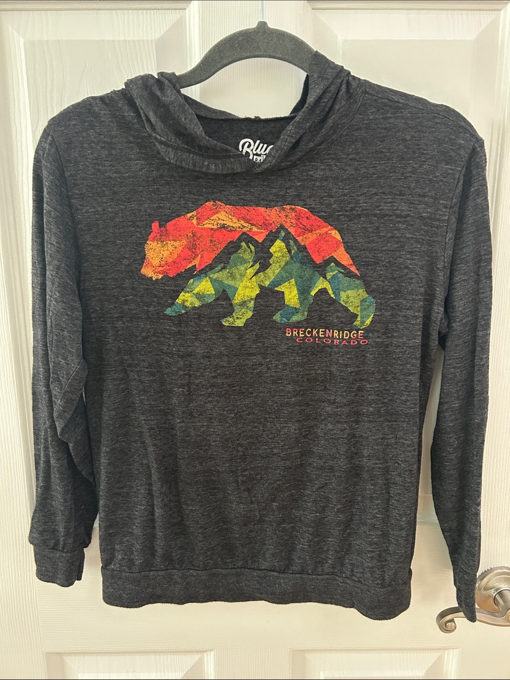Breckenridge, Colorado Charcoal Lightweight Hoodie with Multicolor Bear Graphic